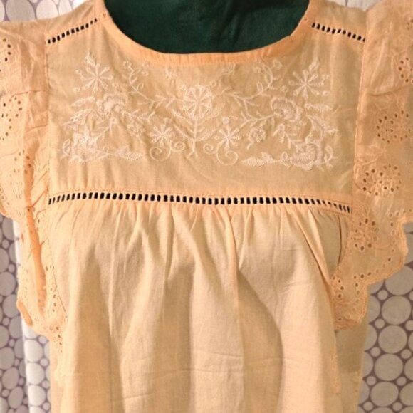 Sweet Wanderer Adorable eyelet trimmed embroidered apricot top M - Picture 2 of 11